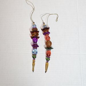 Set of 2 RAINBOW DROP Beaded Faceted Drop Christmas Ornaments Colorful Decor